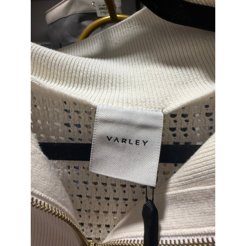 NWT Varley Light Birch Open Knit Mesh Half Zip Sweater Cream Gold Zipper XS - Picture 6 of 6